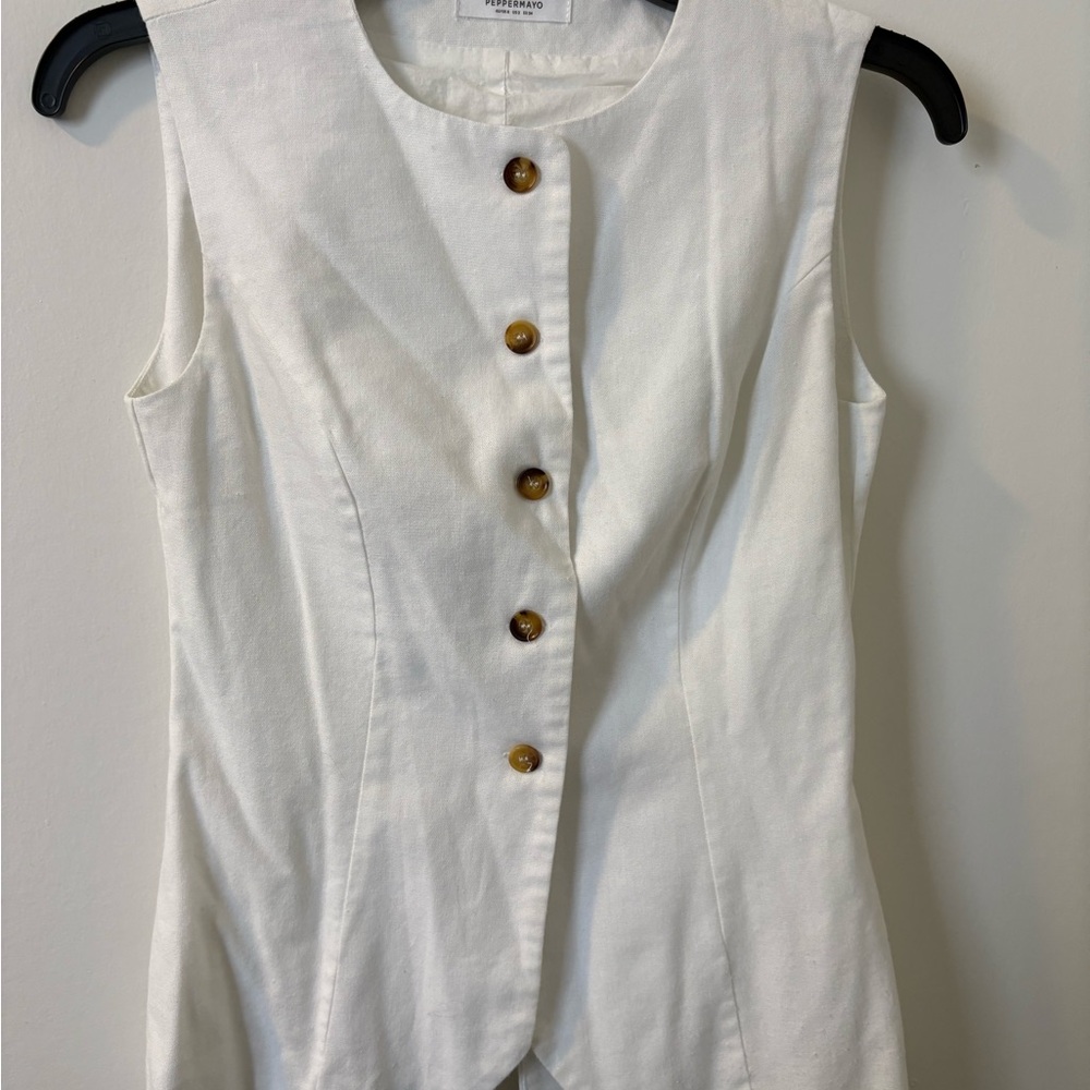 Peppermayo Ivory linen Sleeveless Blouse with Brown Buttons